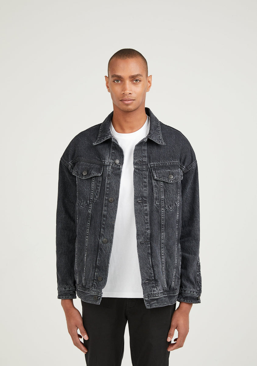 Washed black denim sales jacket men