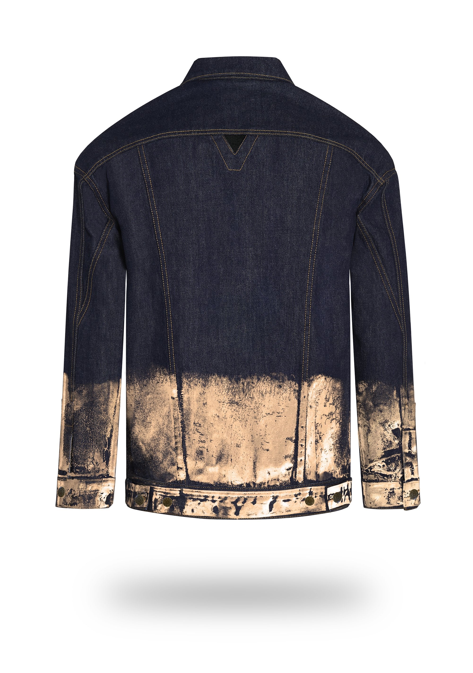 Longer Indigo Denim Jacket with Rose Gold Foil