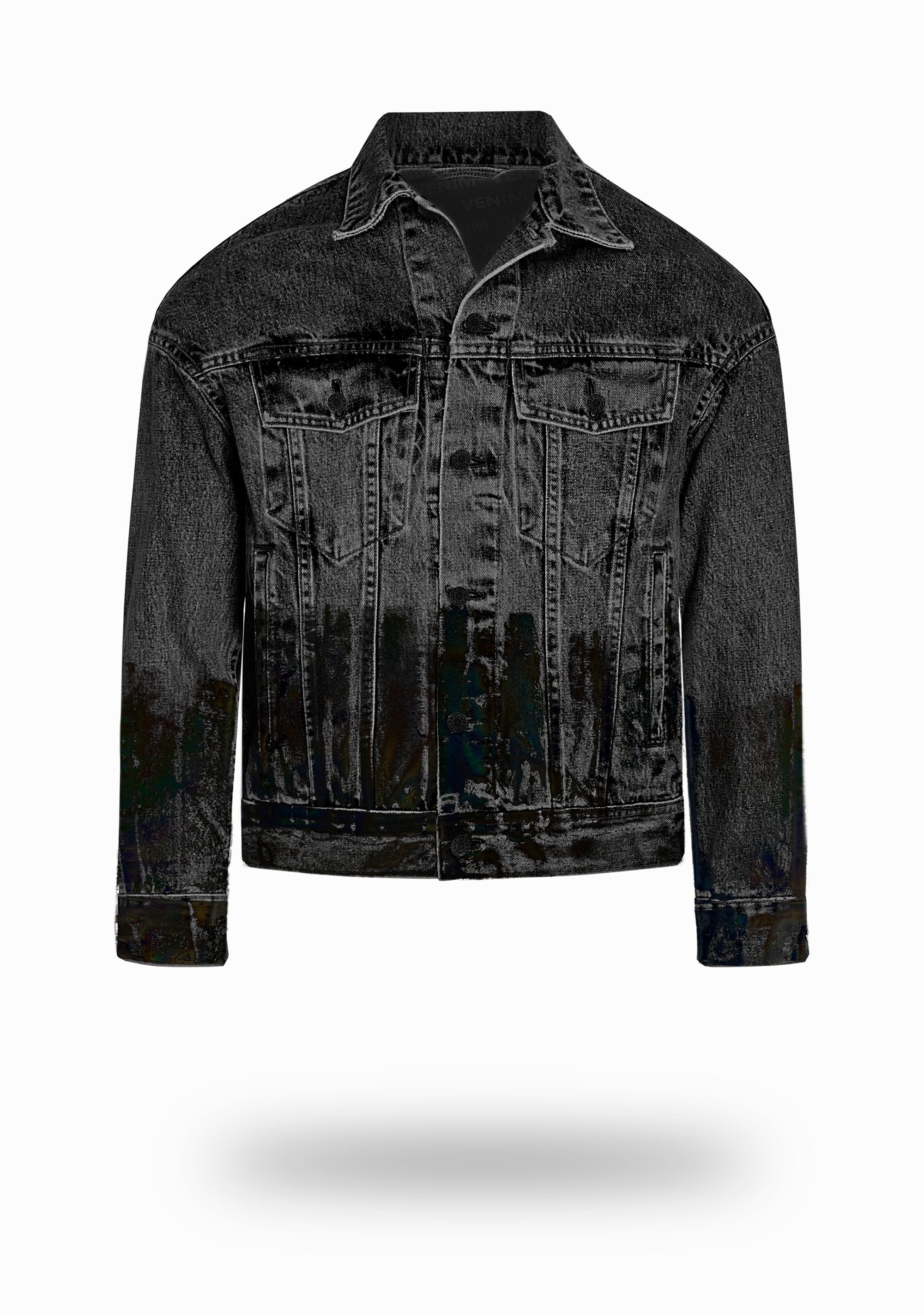 Vintage Black Denim Jacket with Black Metallic Foil | VENIM