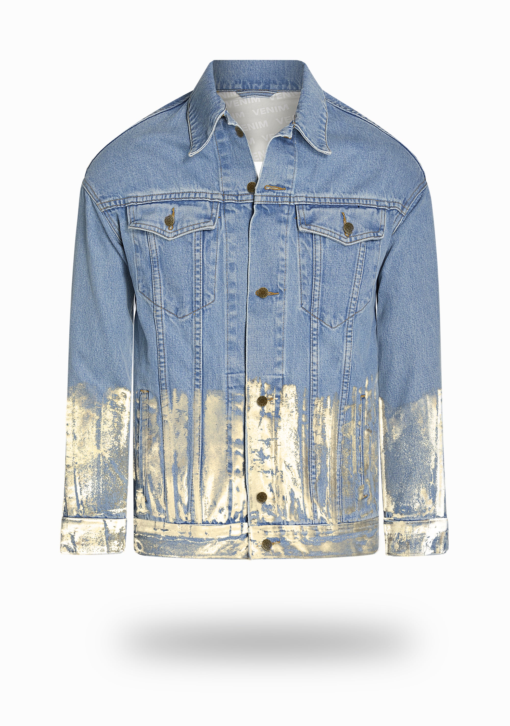 Vintage Light Wash Denim Jacket with Gold Foil | VENIM Custom