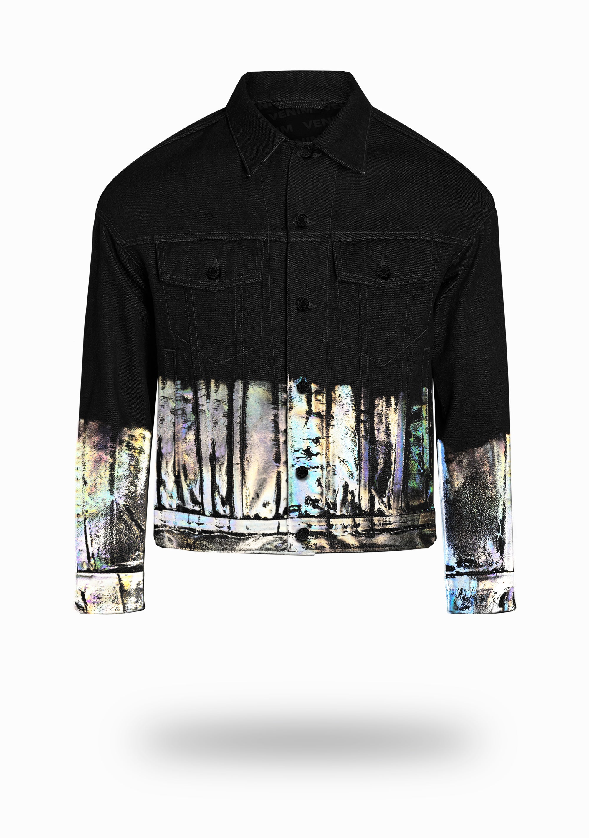 Custom black jean jacket new arrivals