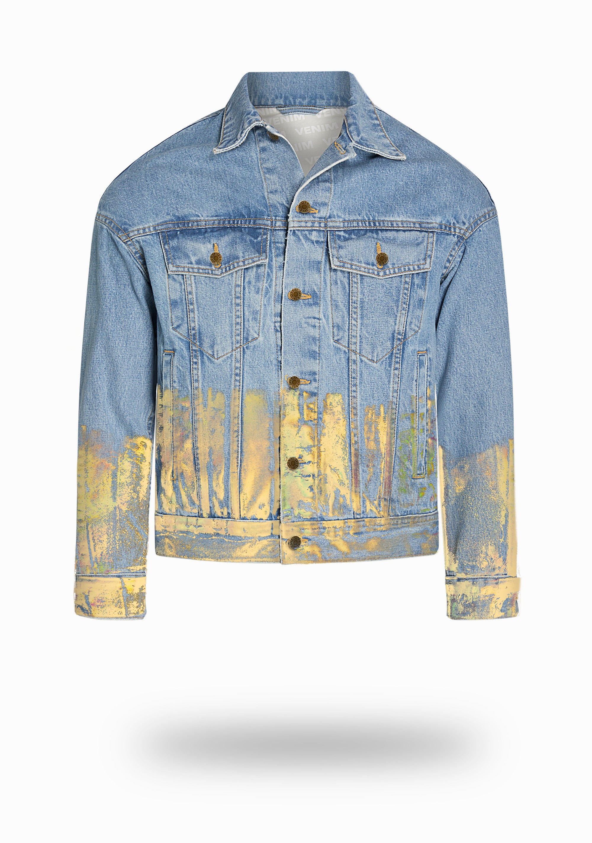 Vintage Light Wash Denim Jacket with Gold Holographic Foil VENIM VENIM
